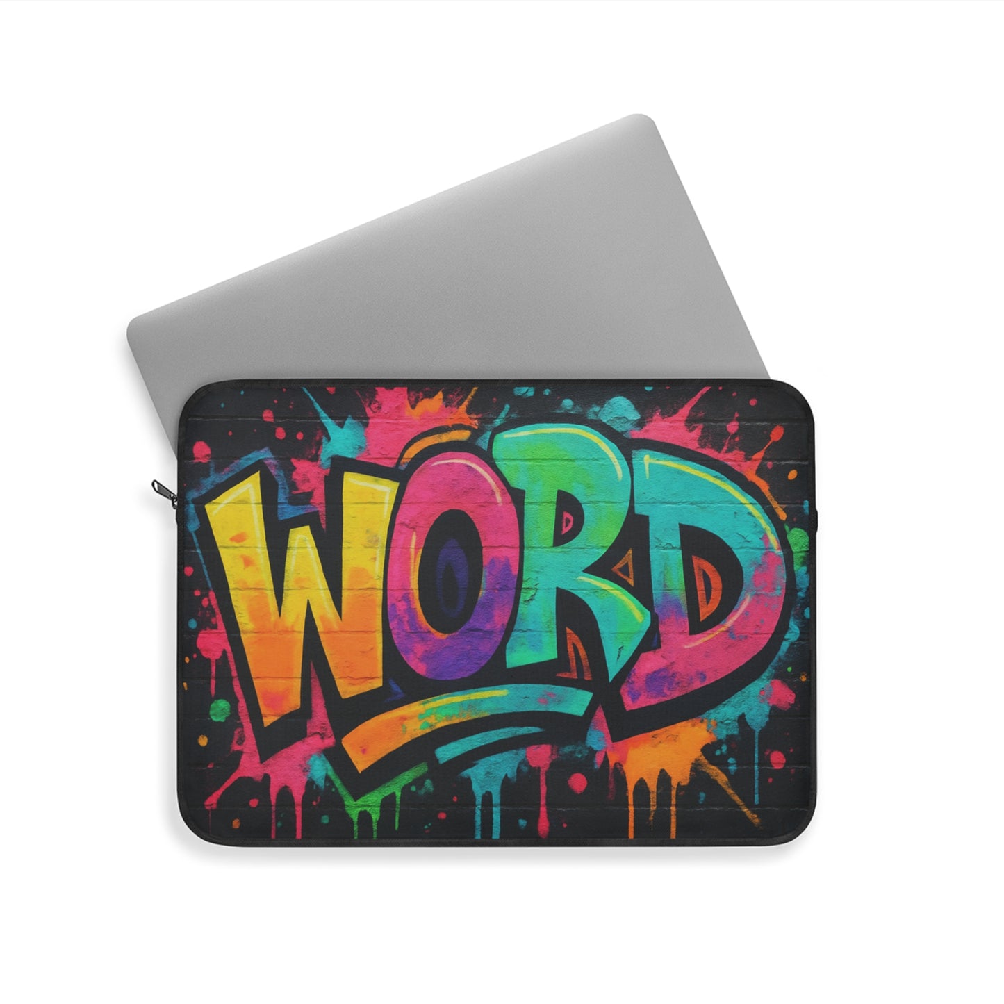 Laptop Sleeve - 'Word' Graffiti 90s Slang Spray paint, Funny Computer Keys Design, Unique Tech Accessory, Gift for Geeks, Midlife Crisis Humor, Computer Case for Home, Office