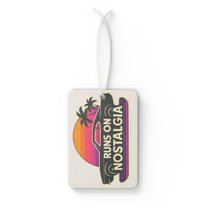 Car Air Freshener - Retro 1970s Muscle Car Silhouette with 'Runs on Nostalgia' Outrun Aesthetic
