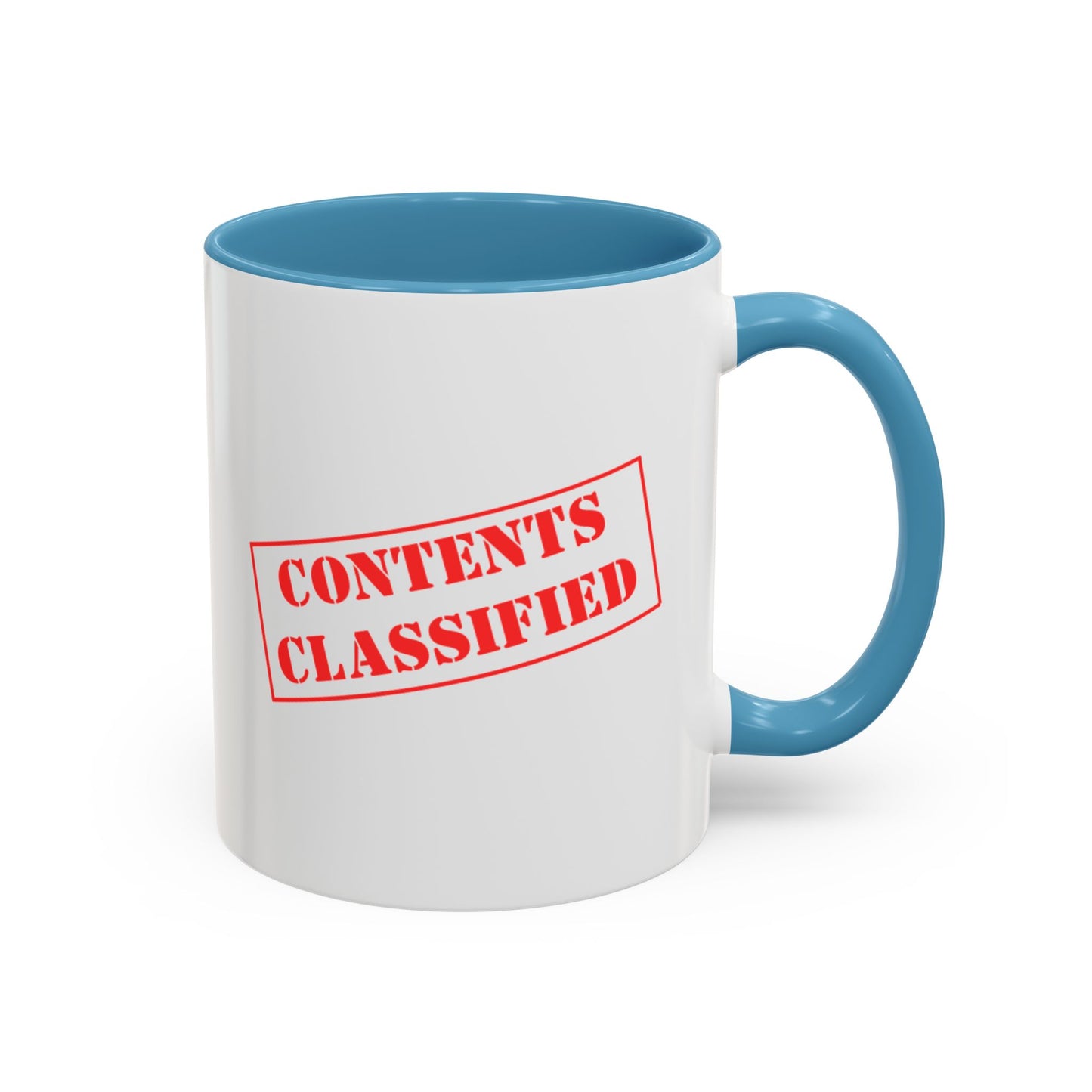 Accent Coffee Mug (11, 15oz) - Contents Classified, Funny, Adult Humor, Coffee or Liquor