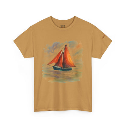 Galway Hooker, Painted Skies, Unisex Heavy Cotton Tee, Nautical Shirt, Ocean Lover Gift, Boating Apparel, Galway Bay Tee, Summer Fashion