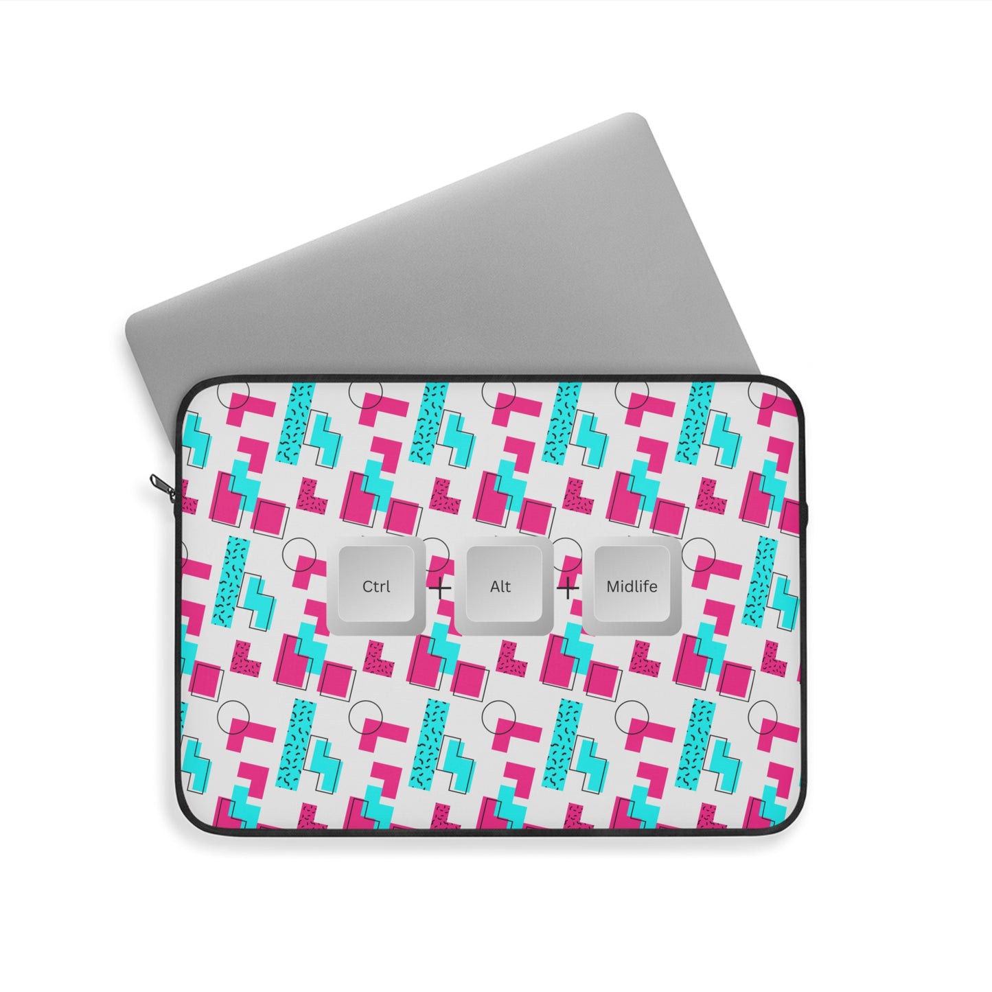 Funny Laptop Sleeve - Ctrl + Alt + Midlife Funny Computer Keys Design, Unique Tech Accessory, Gift for Geeks, Midlife Crisis Humor, Computer Case for Home, Office