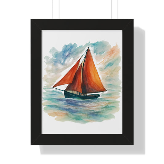 Galway Hooker Seascape Framed Vertical Poster, Nautical Wall Art, Coastal Decor, Sailboat Print, Gift for Ocean Lovers, Home and Living Decoration