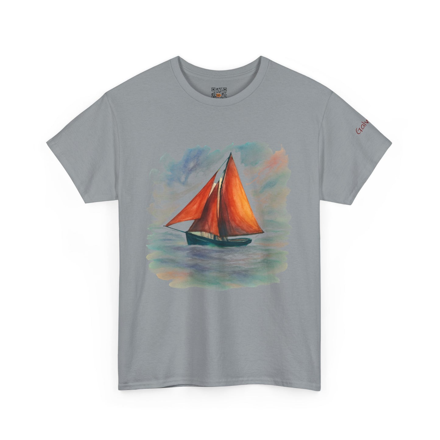 Galway Hooker, Painted Skies, Unisex Heavy Cotton Tee, Nautical Shirt, Ocean Lover Gift, Boating Apparel, Galway Bay Tee, Summer Fashion