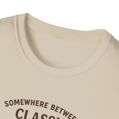 Personalized Classic Antique Car Tee – Vintage Car Graphic with Model Year Customization, "Somewhere Between Classic and Antique" Car T-Shirt – Personalized Model Year Custom Back