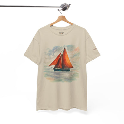 Galway Hooker, Painted Skies, Unisex Heavy Cotton Tee, Nautical Shirt, Ocean Lover Gift, Boating Apparel, Galway Bay Tee, Summer Fashion