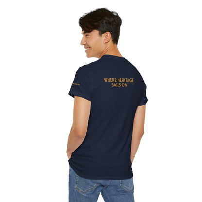 Personalize Heritage Sails On Tradition Unisex Heavy Cotton Tee, Nautical Shirt, Ocean Lover Gift, Boating Apparel, Galway Bay Tee, Summer Fashion