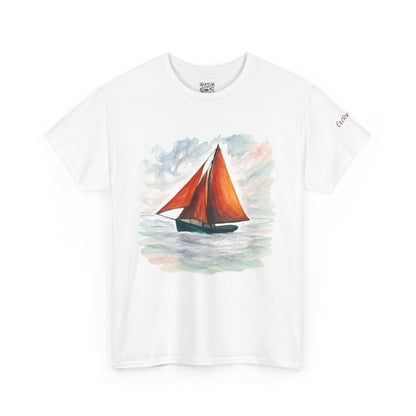 Galway Hooker, Painted Skies, Unisex Heavy Cotton Tee, Nautical Shirt, Ocean Lover Gift, Boating Apparel, Galway Bay Tee, Summer Fashion