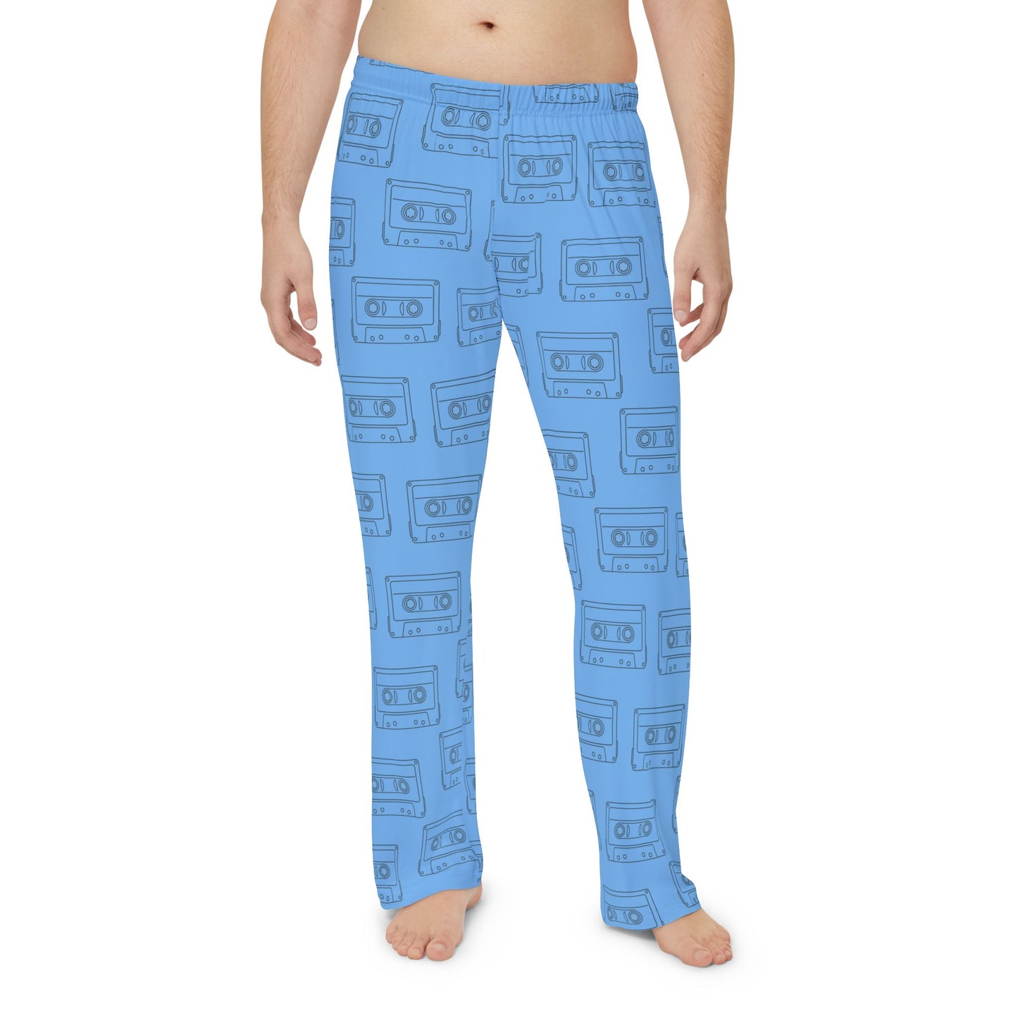 Light Blue Retro Cassette Tape Men's Pajama Pants, Cozy Lounge Pants, Gift for Him, Music Lover Sleepwear, Unique Homewear
