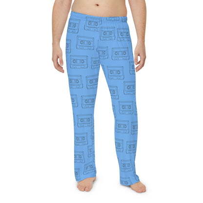 Light Blue Retro Cassette Tape Men's Pajama Pants, Cozy Lounge Pants, Gift for Him, Music Lover Sleepwear, Unique Homewear