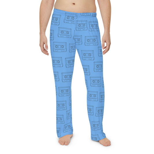 Light Blue Retro Cassette Tape Men's Pajama Pants, Cozy Lounge Pants, Gift for Him, Music Lover Sleepwear, Unique Homewear