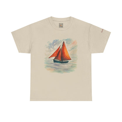 Galway Hooker, Painted Skies, Unisex Heavy Cotton Tee, Nautical Shirt, Ocean Lover Gift, Boating Apparel, Galway Bay Tee, Summer Fashion