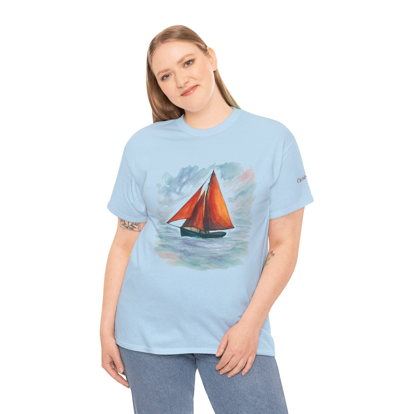 Galway Hooker, Painted Skies, Unisex Heavy Cotton Tee, Nautical Shirt, Ocean Lover Gift, Boating Apparel, Galway Bay Tee, Summer Fashion