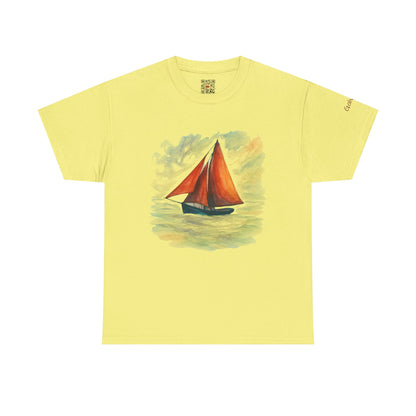 Galway Hooker, Painted Skies, Unisex Heavy Cotton Tee, Nautical Shirt, Ocean Lover Gift, Boating Apparel, Galway Bay Tee, Summer Fashion