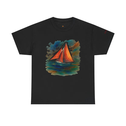 Galway Hooker, Painted Skies, Unisex Heavy Cotton Tee, Nautical Shirt, Ocean Lover Gift, Boating Apparel, Galway Bay Tee, Summer Fashion