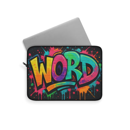 Laptop Sleeve - 'Word' Graffiti 90s Slang Spray paint, Funny Computer Keys Design, Unique Tech Accessory, Gift for Geeks, Midlife Crisis Humor, Computer Case for Home, Office