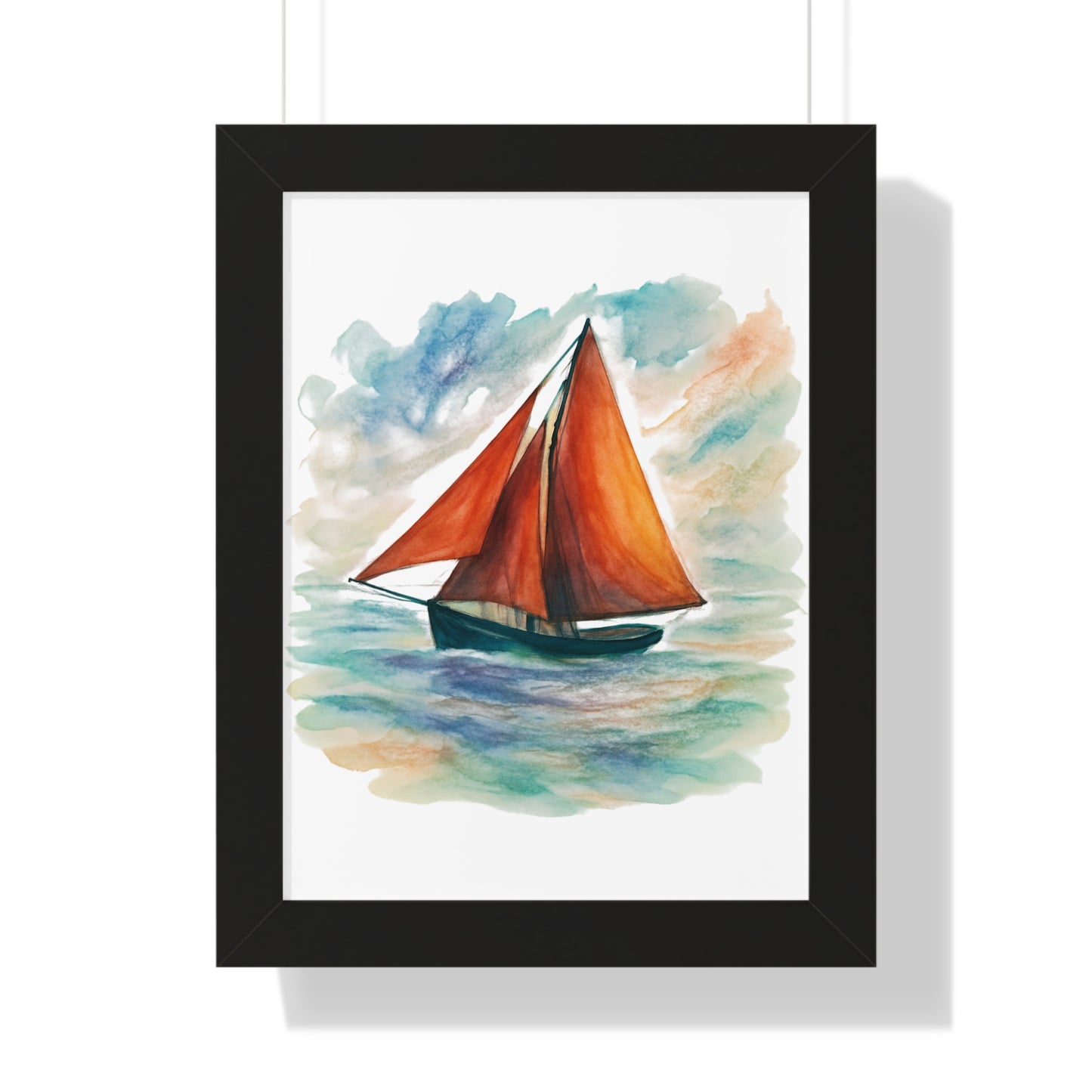 Galway Hooker Seascape Framed Vertical Poster, Nautical Wall Art, Coastal Decor, Sailboat Print, Gift for Ocean Lovers, Home and Living Decoration