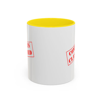 Accent Coffee Mug (11, 15oz) - Contents Classified, Funny, Adult Humor, Coffee or Liquor