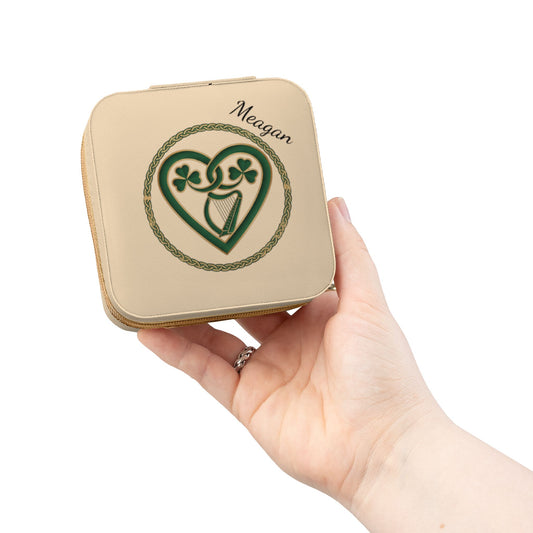 Personalized Irish Design Jewelry Travel Case — Compact Zippered Organizer with Ring & Earring Compartments (Add Name, Quote or Date)
