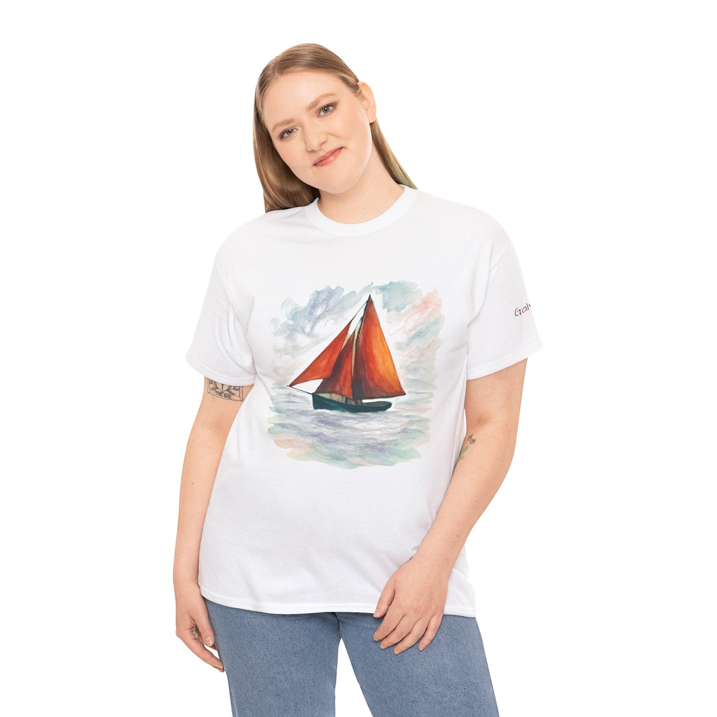 Galway Hooker, Painted Skies, Unisex Heavy Cotton Tee, Nautical Shirt, Ocean Lover Gift, Boating Apparel, Galway Bay Tee, Summer Fashion