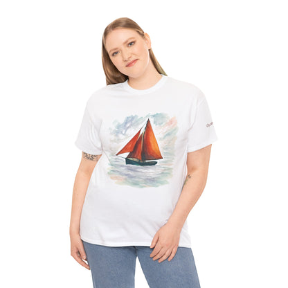 Galway Hooker, Painted Skies, Unisex Heavy Cotton Tee, Nautical Shirt, Ocean Lover Gift, Boating Apparel, Galway Bay Tee, Summer Fashion